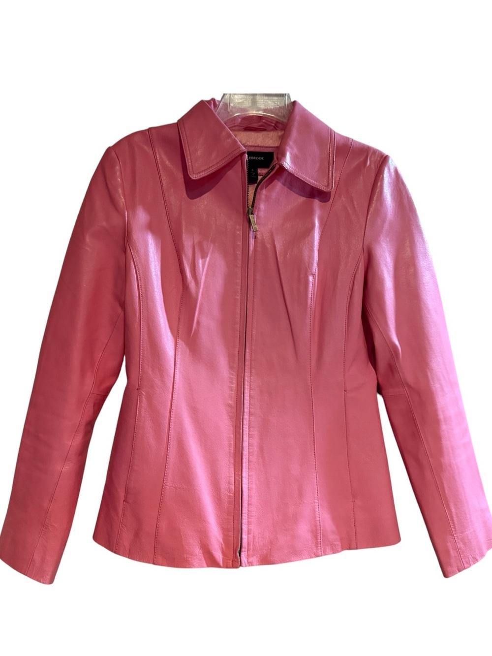 Colebrook Pink Genuine Leather Jacket Size 4 Y2K Barbiecore Fitted